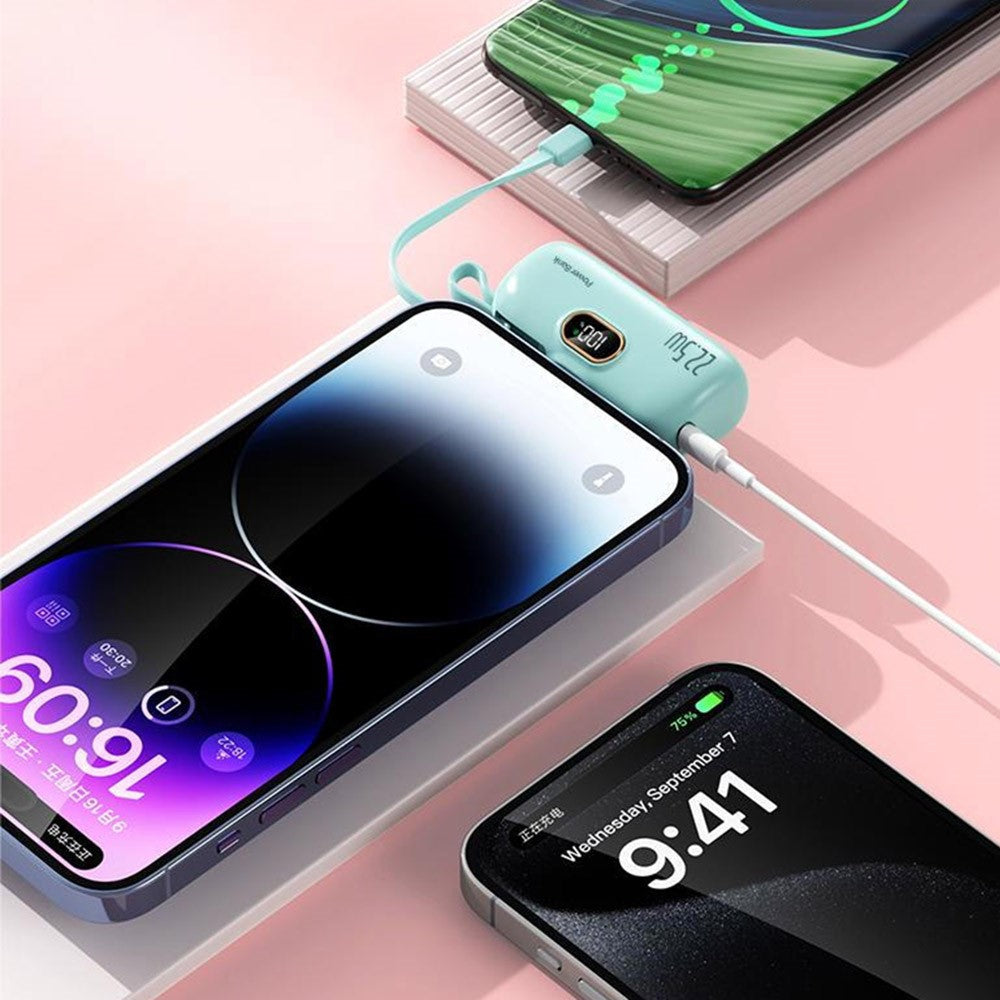 HY-DX628 Mini Portable Charger 10000mAh Power Bank 22.5W Battery Pack with Type-C Plug and 8-Pin Cable