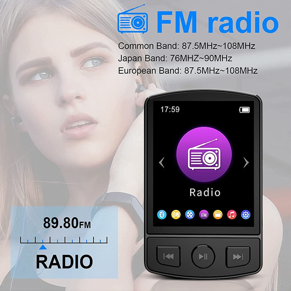MP3-07 Bærbar Bluetooth-kompatibel MP3 Musikafspiller FM-radio 1,77-tommer skærm Video MP4-afspiller