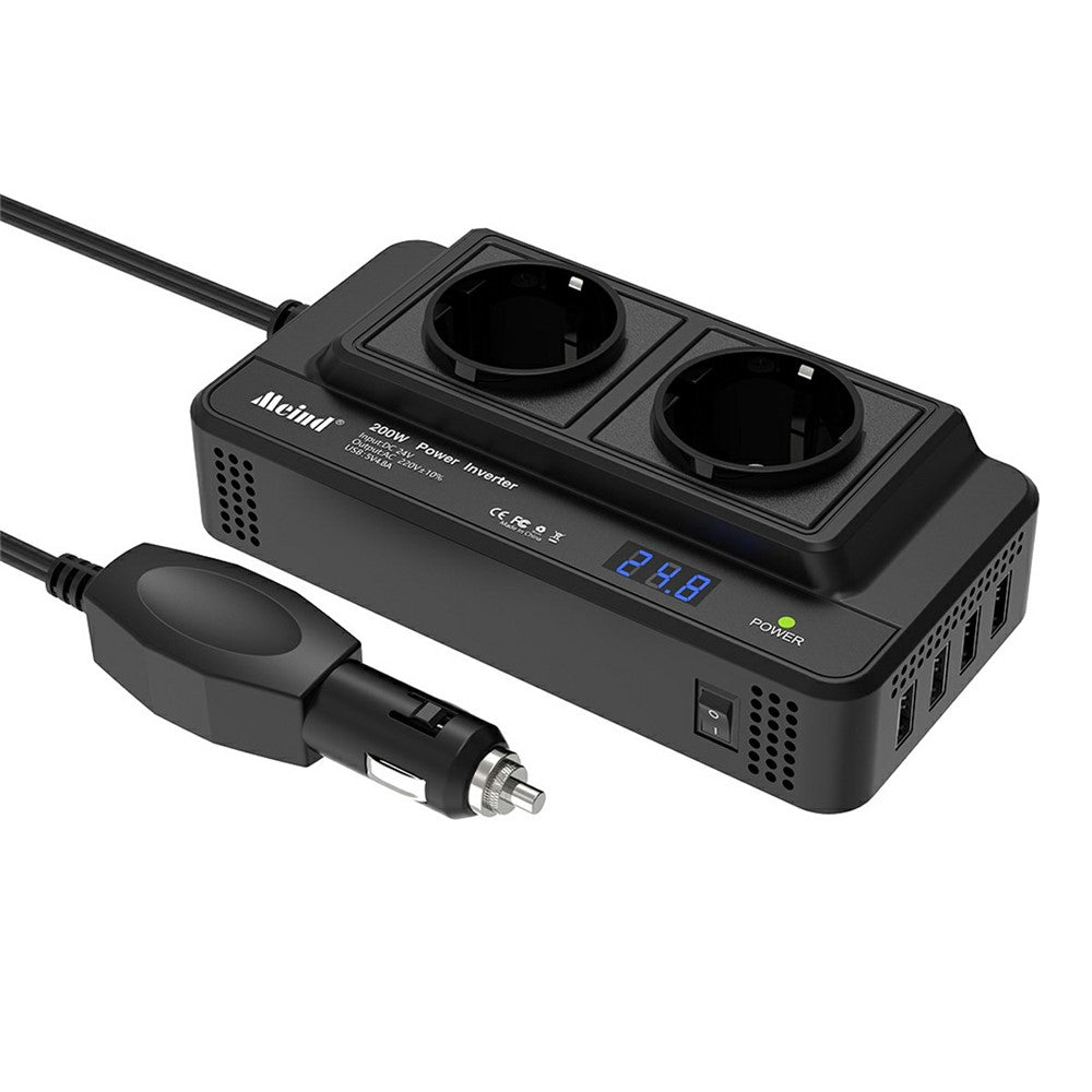 MEIND M8300 24V to 220V High Power 200W Car Inverter with Dual EU Power Socket + 4 USB Ports