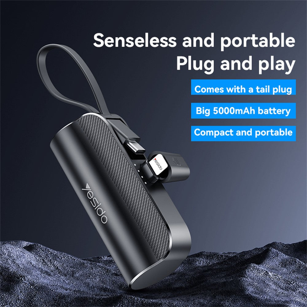 YESIDO YP68 5000mAh 5000mAh iP Plug Mini Power Bank with Built-In Type-C Cable and Hidden Bracket