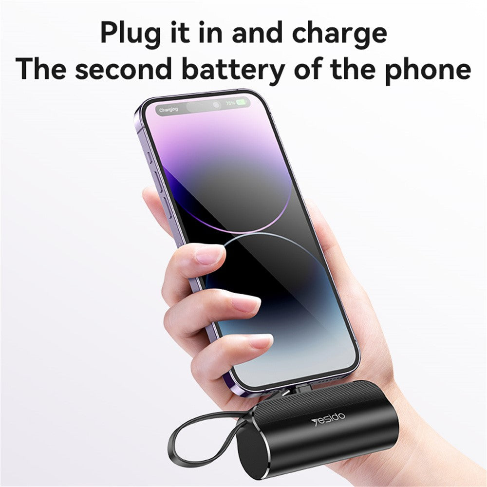 YESIDO YP68 5000mAh 5000mAh iP Plug Mini Power Bank with Built-In Type-C Cable and Hidden Bracket