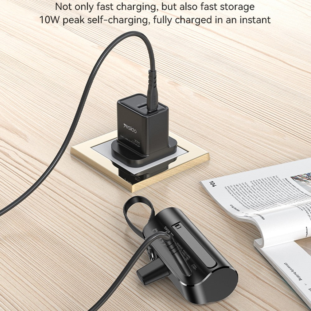 YESIDO YP68 5000mAh 5000mAh iP Plug Mini Power Bank with Built-In Type-C Cable and Hidden Bracket