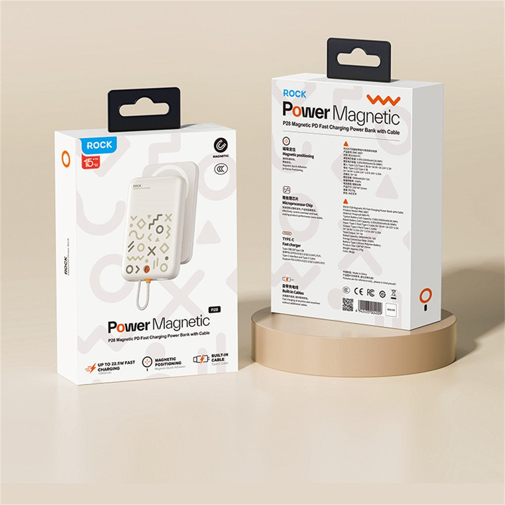 ROCK P28 10000mAh Magnetic Power Bank with Cable, Portable Phone Charger