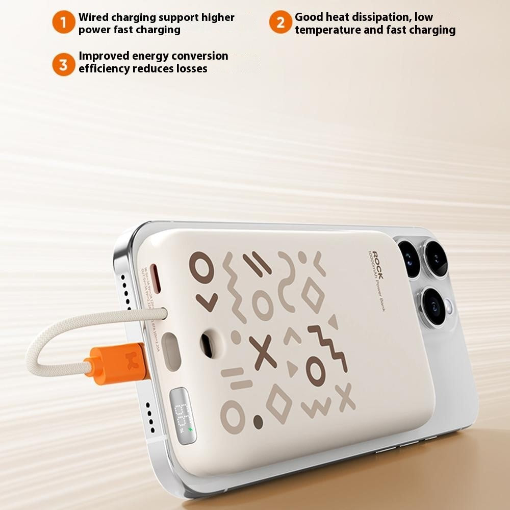 ROCK P28 10000mAh Magnetic Power Bank with Cable, Portable Phone Charger