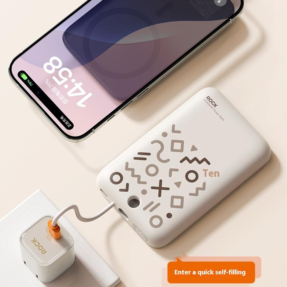 ROCK P28 10000mAh Magnetic Power Bank with Cable, Portable Phone Charger