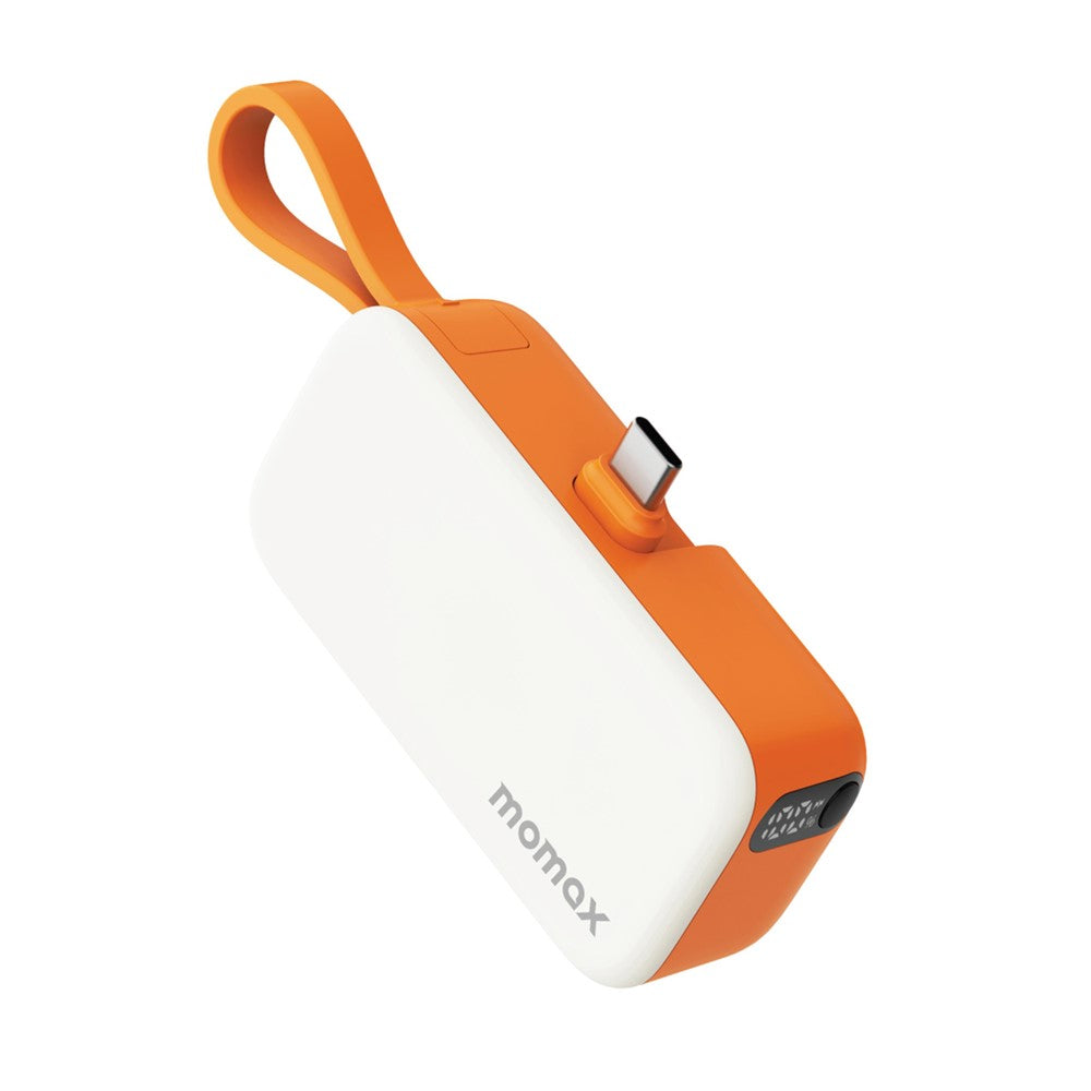 MOMAX 1-Power Mini Pop Art Portable Charger With Built-In Cable For USB C 5000mAh 20W Fast Charging 3 Port Power Bank