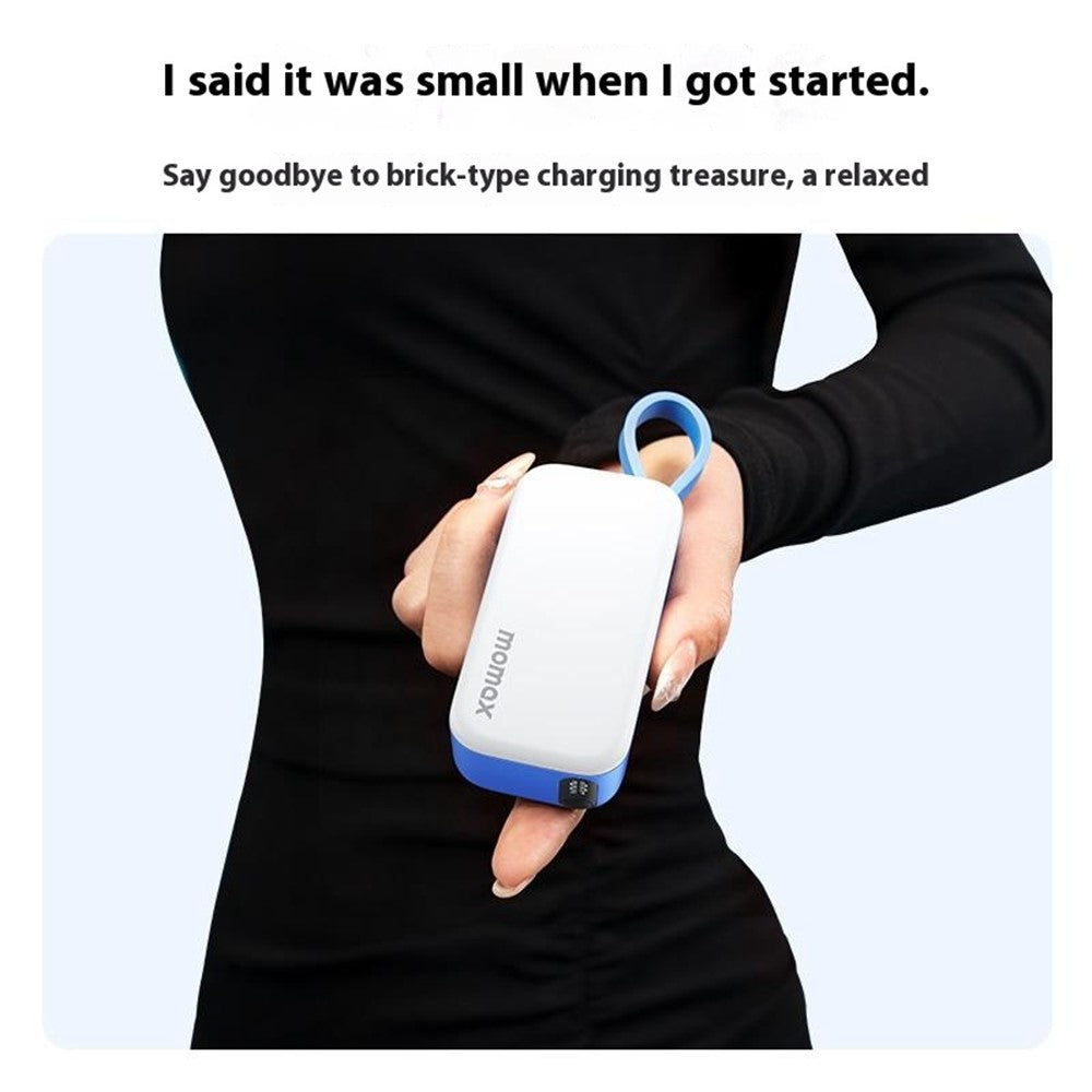 MOMAX 1-Power Mini Pop Art Portable Charger With Built-In Cable For USB C 5000mAh 20W Fast Charging 3 Port Power Bank