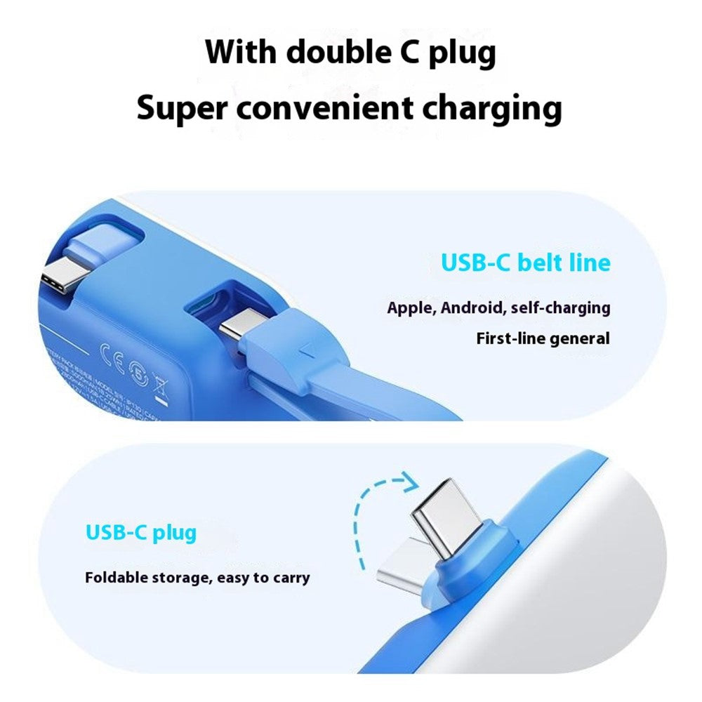 MOMAX 1-Power Mini Pop Art Portable Charger With Built-In Cable For USB C 5000mAh 20W Fast Charging 3 Port Power Bank
