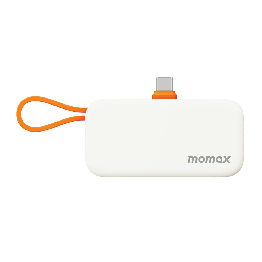 MOMAX 1-Power Mini Pop Art Portable Charger With Built-In Cable For USB C 5000mAh 20W Fast Charging 3 Port Power Bank