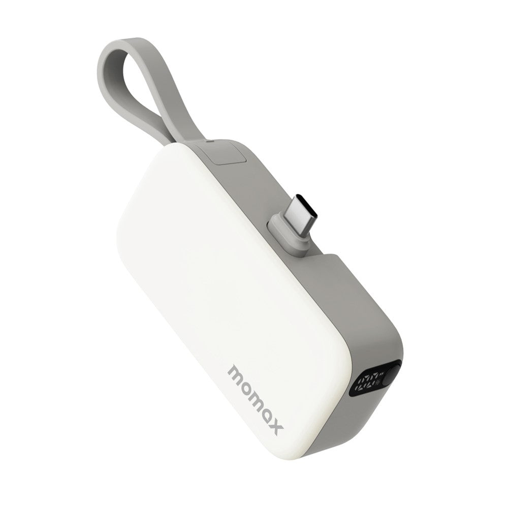 MOMAX 1-Power Mini Pop Art Portable Charger With Built-In Cable For USB C 5000mAh 20W Fast Charging 3 Port Power Bank