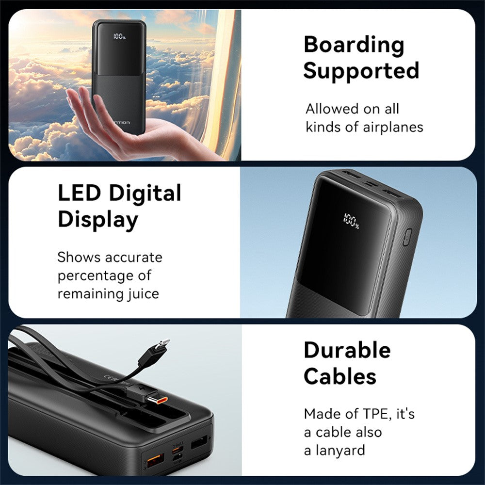 VENTION FHP Series 20000mAh Power Bank Built In Type C  /  iP Cable 22.5W Fast Charging Battery Pack