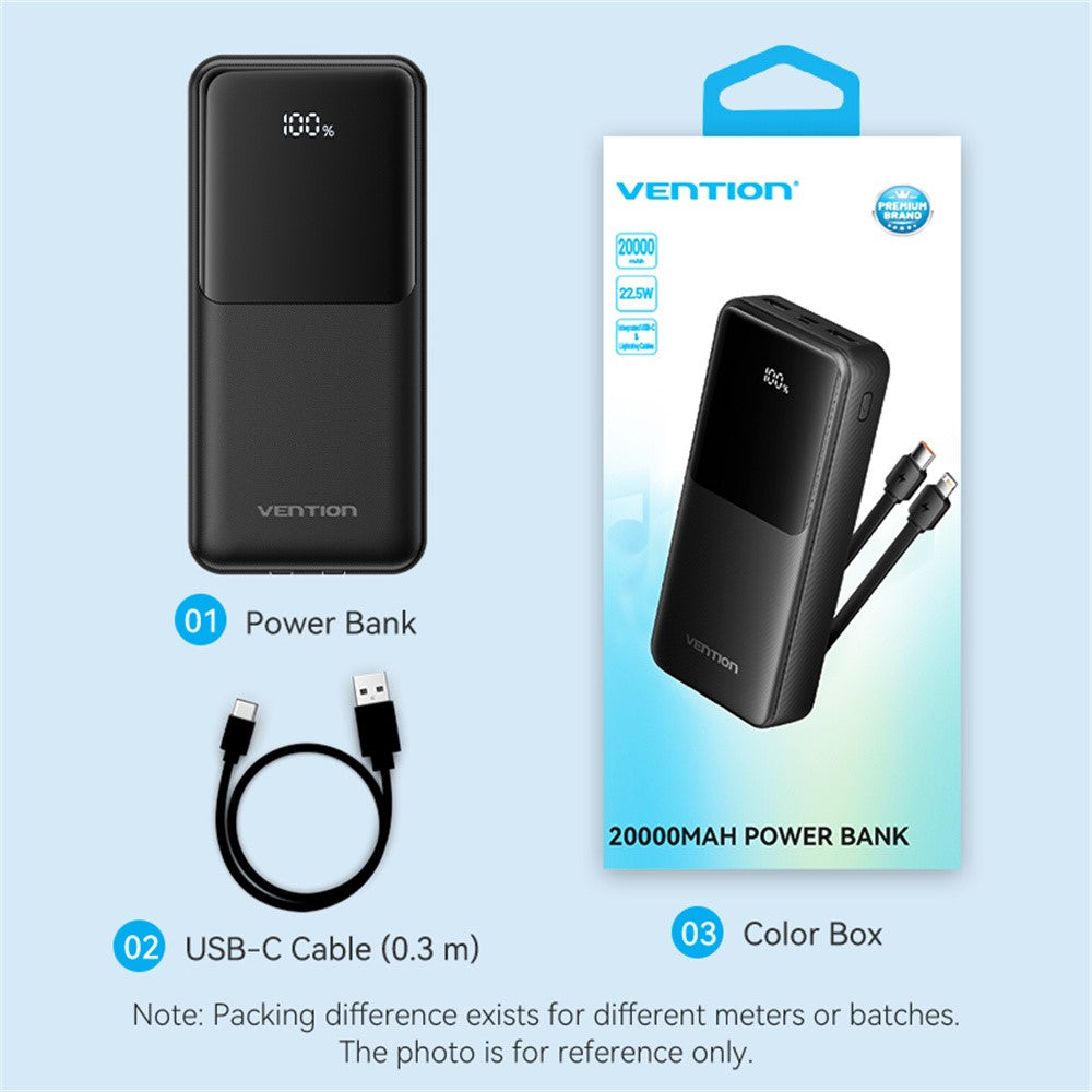 VENTION FHP Series 20000mAh Power Bank Built In Type C  /  iP Cable 22.5W Fast Charging Battery Pack