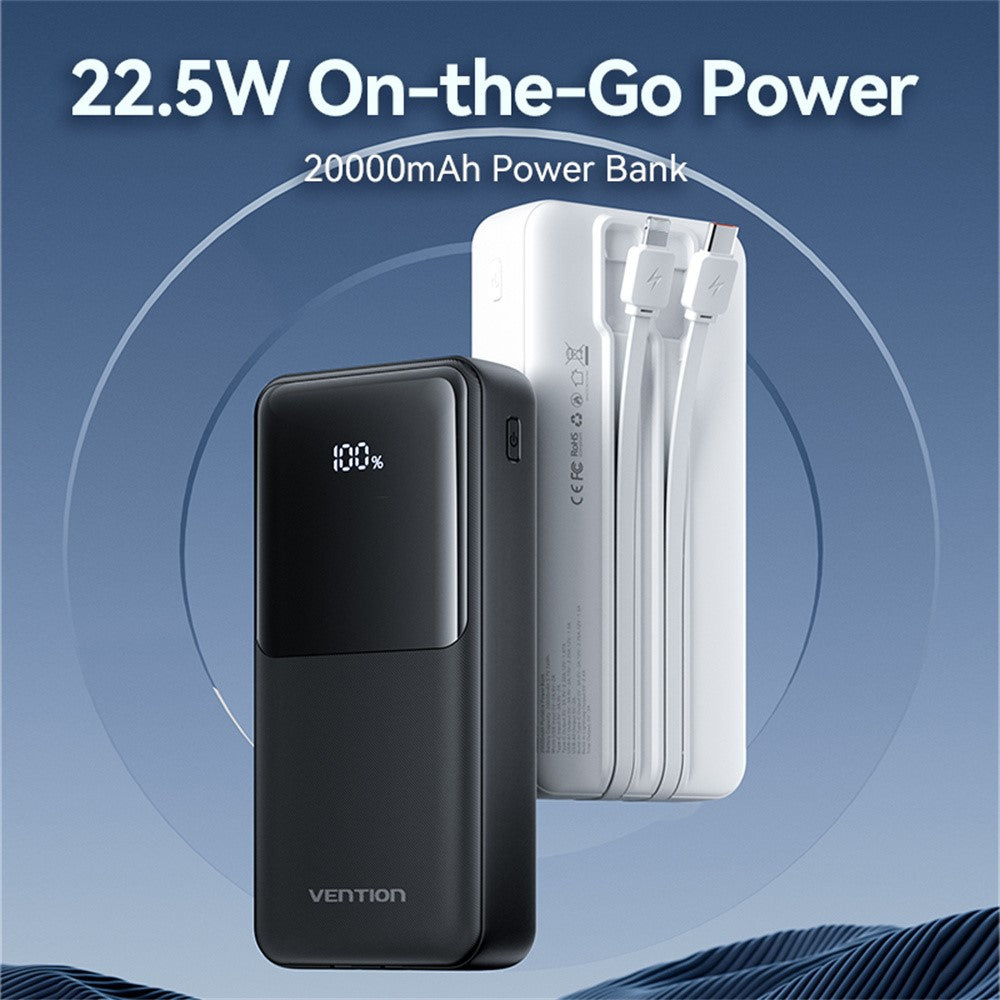 VENTION FHP Series 20000mAh Power Bank Built In Type C  /  iP Cable 22.5W Fast Charging Battery Pack
