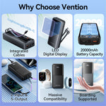 VENTION FHP Series 20000mAh Power Bank Built In Type C  /  iP Cable 22.5W Fast Charging Battery Pack