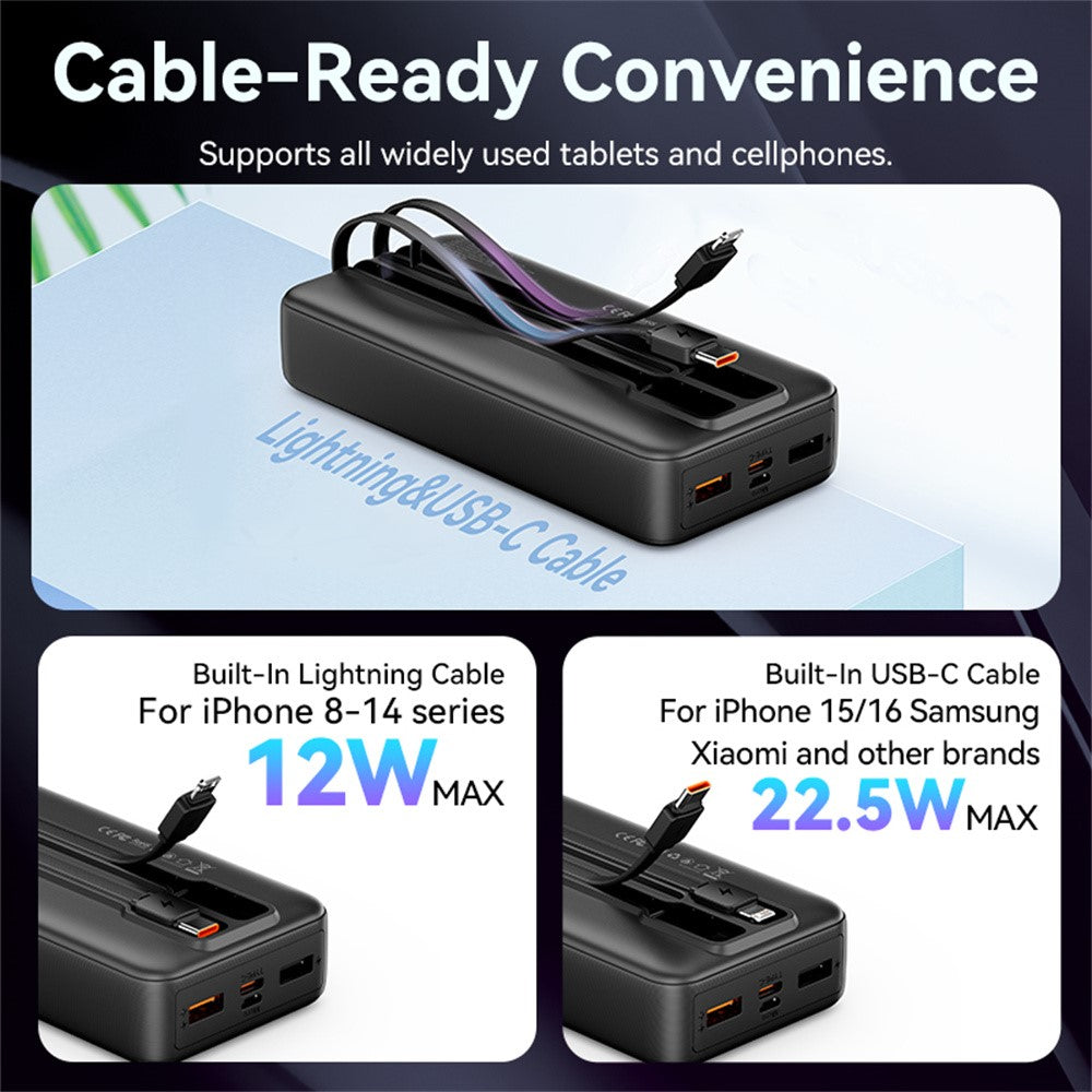 VENTION FHP Series 20000mAh Power Bank Built In Type C  /  iP Cable 22.5W Fast Charging Battery Pack