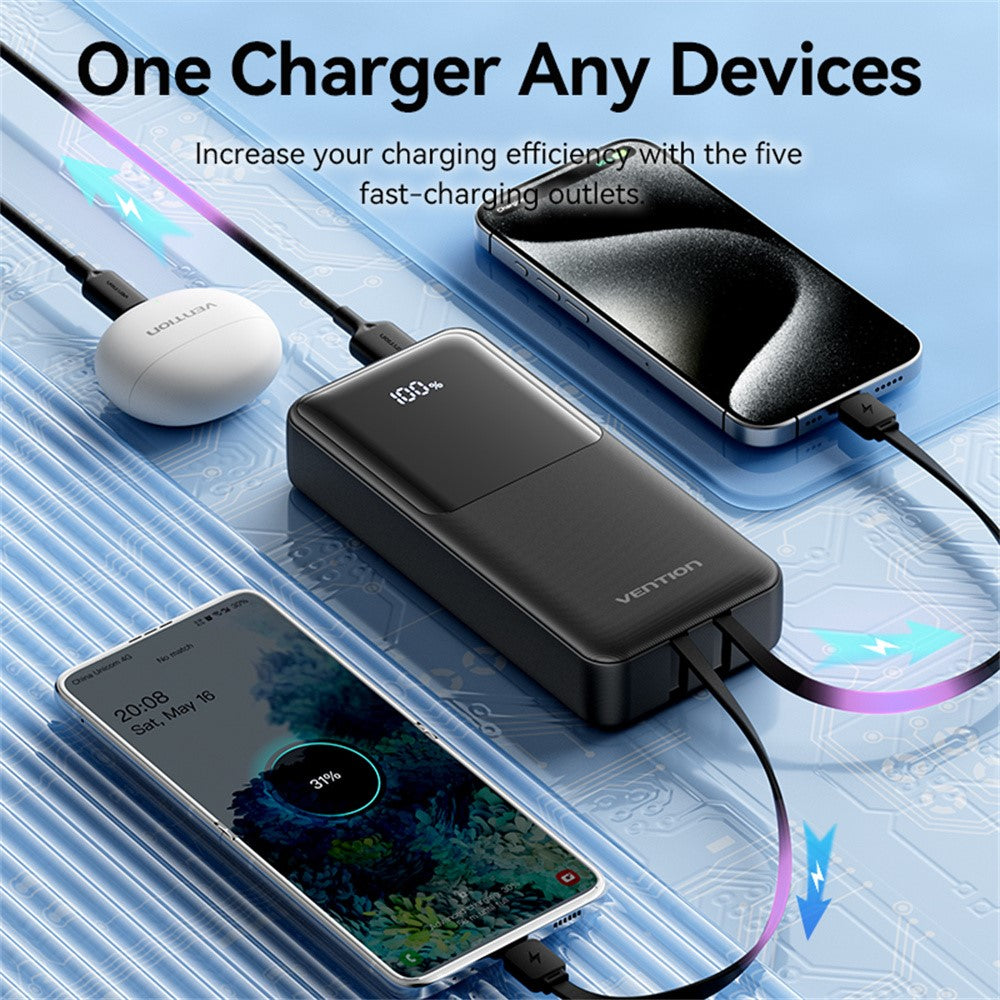 VENTION FHP Series 20000mAh Power Bank Built In Type C  /  iP Cable 22.5W Fast Charging Battery Pack
