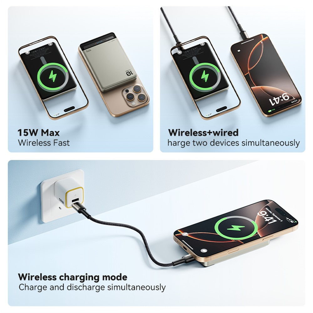 KUULAA KL-YD75 15W Magnetisk Trådløs Opladning 10000mAh Powerbank Telefonoplader