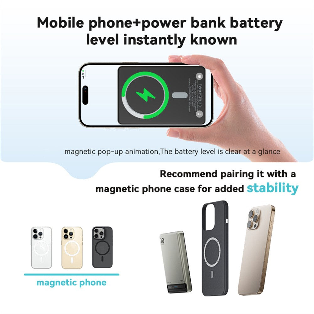 KUULAA KL-YD75 15W Magnetisk Trådløs Opladning 10000mAh Powerbank Telefonoplader