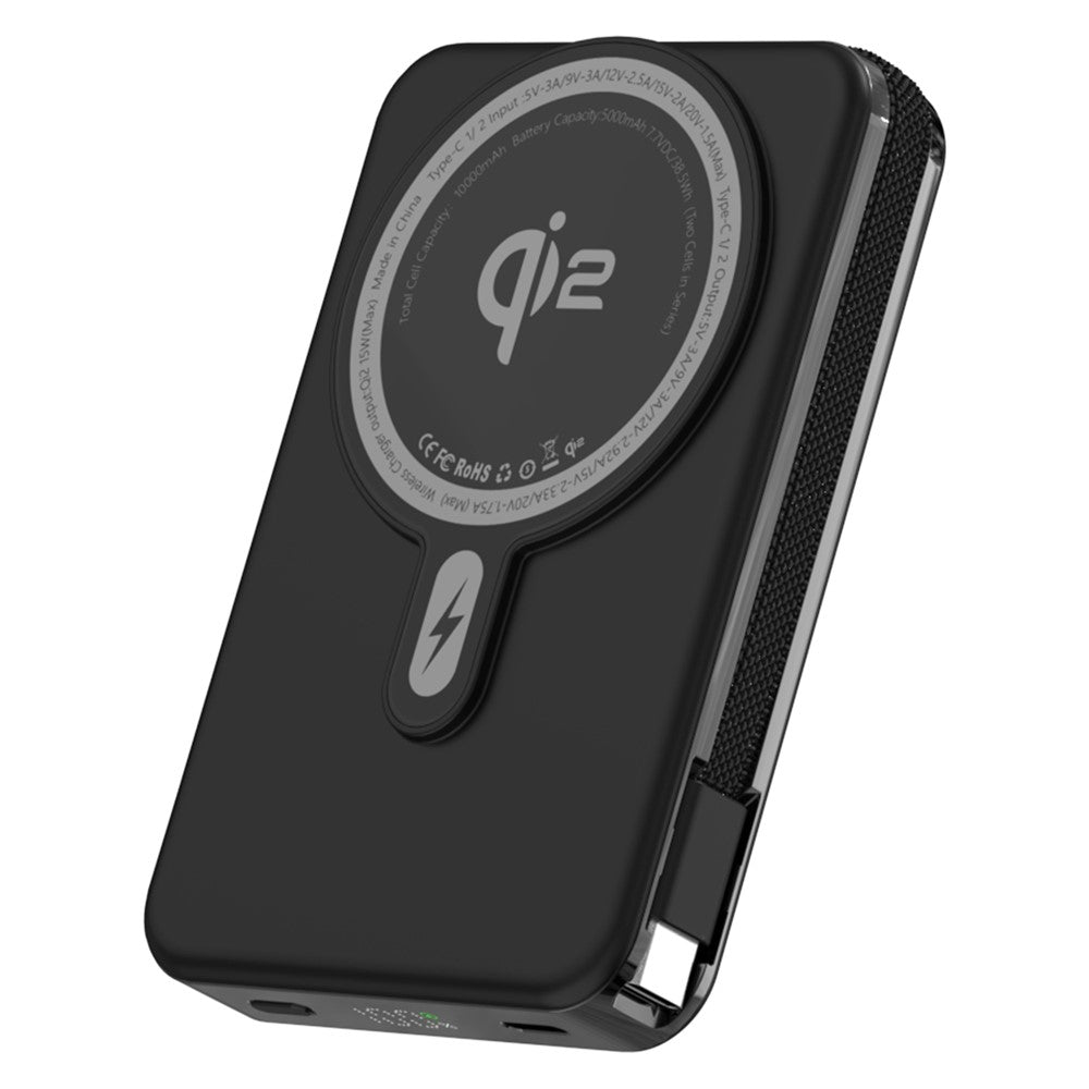 M01B 10000mAh Bærbar Power Bank 35W PD Hurtigopladning 15W Magnetisk Trådløs Oplader QI2 med Indbygget Kabel