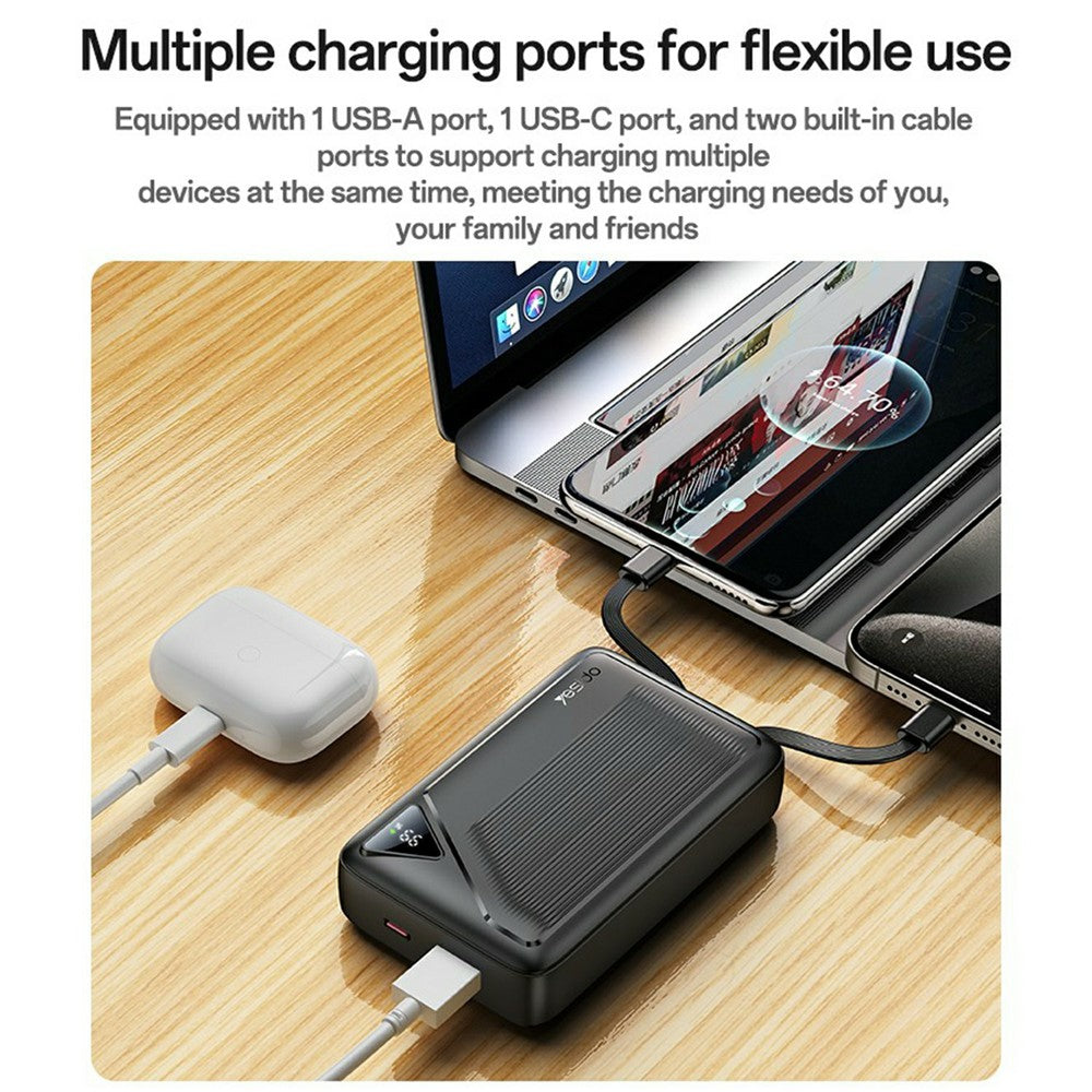YESIDO YP85 20000mAh Power Bank with Built In Type C + iP Cables Digital Display 22.5W Fast Charging Portable Charger