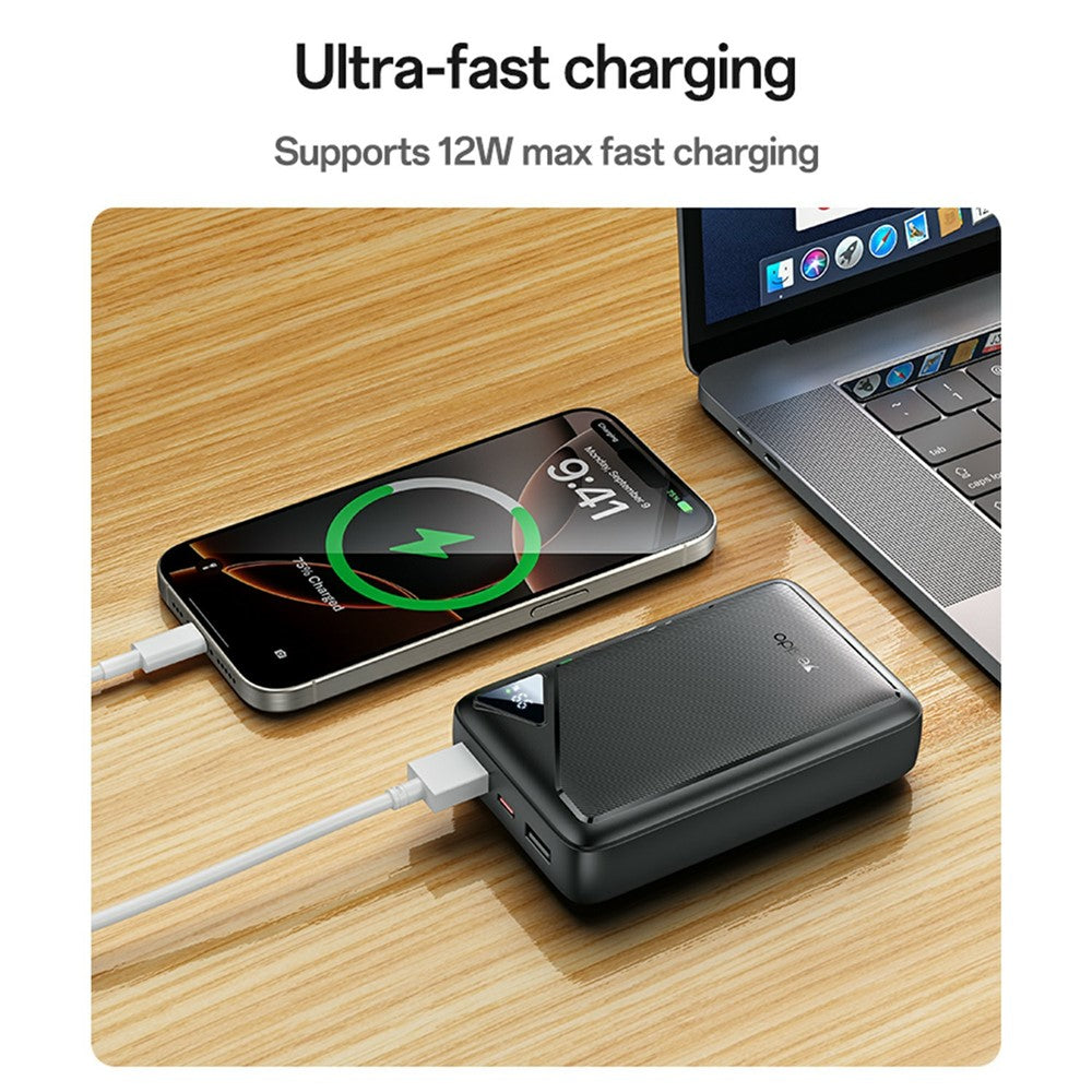 YESIDO YP81 20000mAh Power Bank Digital Display 2.4A Fast Charging Portable Charger with 2 USB + 1 Type C Ports