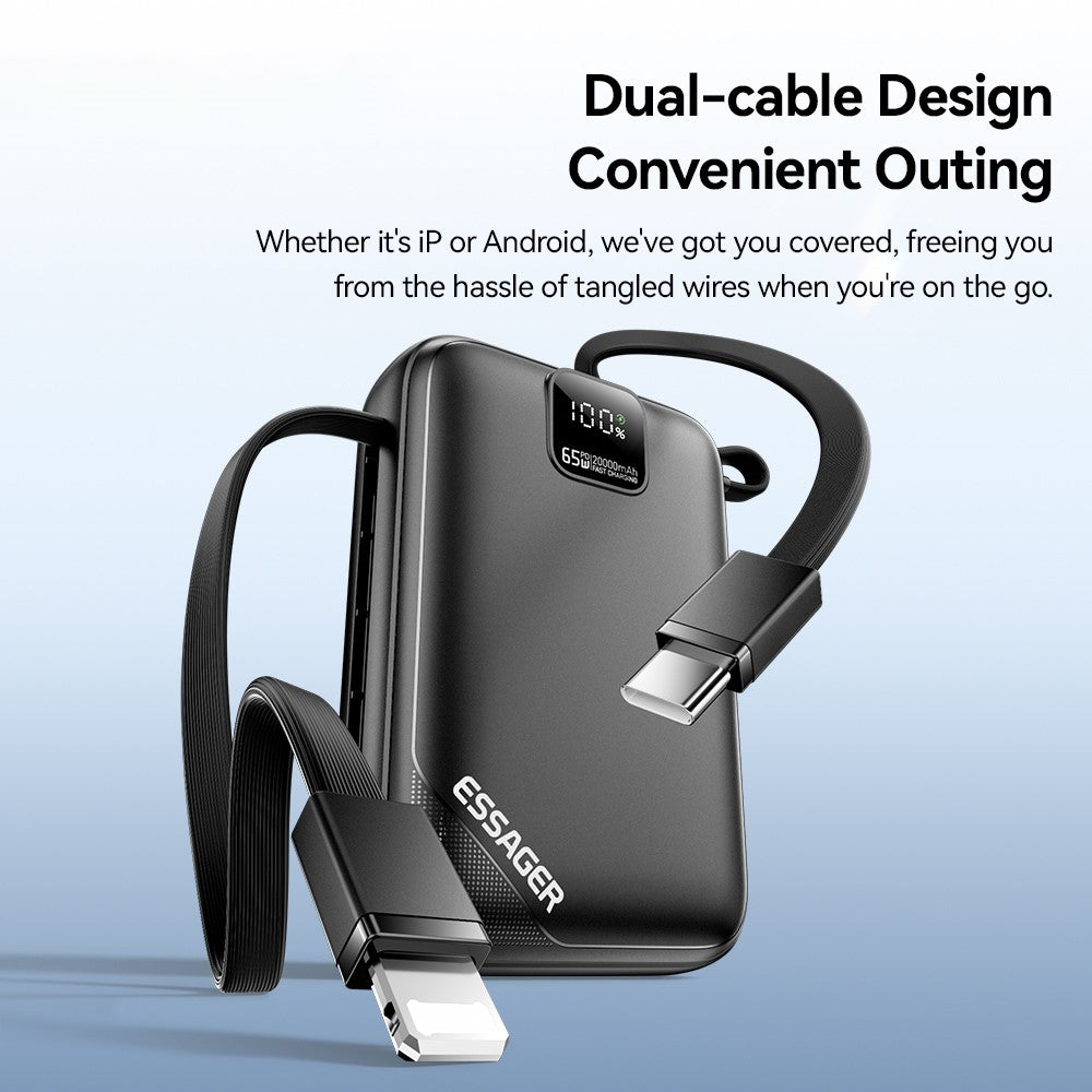 ESSAGER 20000mAh PD 65W Power Bank with LED Display Fast Charging Phone External Battery