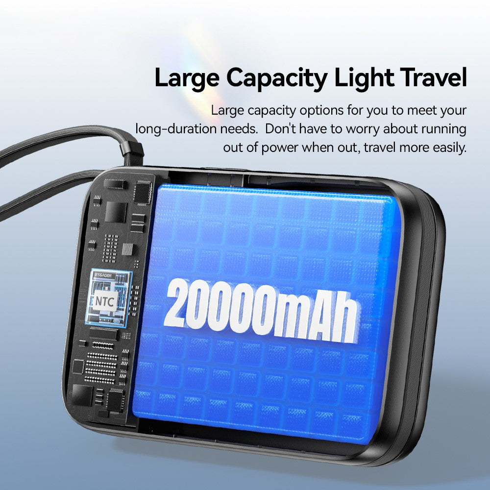 ESSAGER 20000mAh PD 65W Power Bank with LED Display Fast Charging Phone External Battery