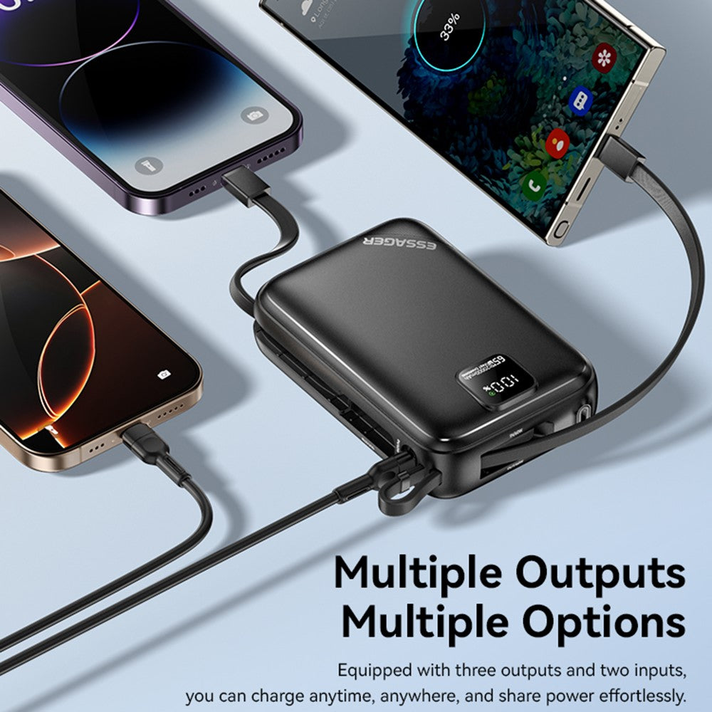 ESSAGER 20000mAh PD 65W Power Bank with LED Display Fast Charging Phone External Battery
