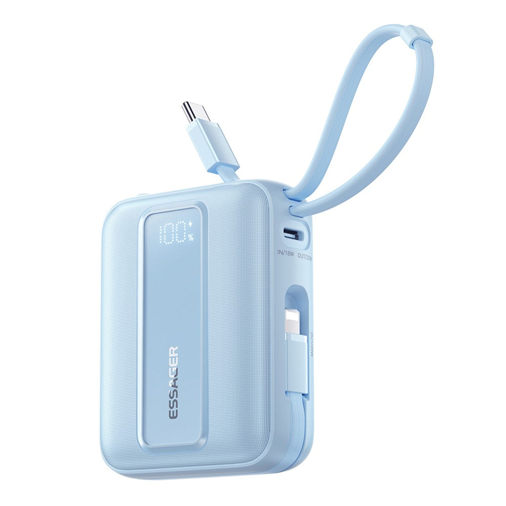 ESSAGER Digital Display 10000mAh Powerbank 22.5W Snabbladdande Batteripaket med Dubbla Inbyggda Kablar
