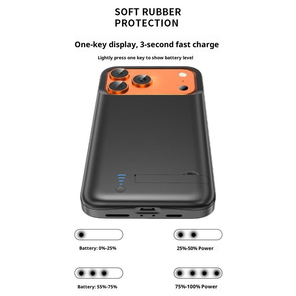 T92 Bærbart Battericover til iPhone 17 Pro 5000mAh Powerbank Beskyttelsescover med Stander
