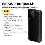 ESSAGER Digital Display 10000mAh Power Bank with Type-C + iP Cables 22.5W Fast Charging Battery Pack