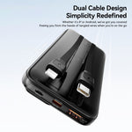 ESSAGER Digital Display 10000mAh Power Bank with Type-C + iP Cables 22.5W Fast Charging Battery Pack
