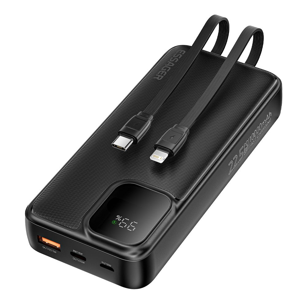 ESSAGER Digital Display 20000mAh Power Bank with Type-C + iP Cables 22.5W Fast Charging Battery Pack