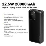 ESSAGER Digital Display 20000mAh Power Bank with Type-C + iP Cables 22.5W Fast Charging Battery Pack