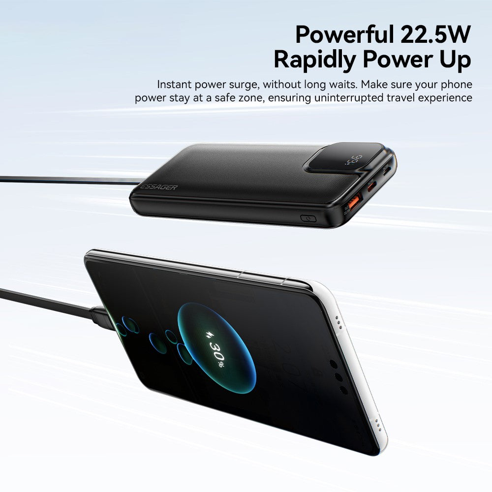 ESSAGER Digital Display 20000mAh Power Bank with Type-C + iP Cables 22.5W Fast Charging Battery Pack