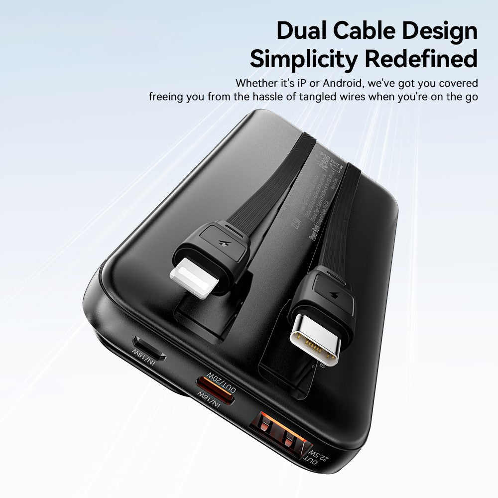 ESSAGER Digital Display 20000mAh Power Bank with Type-C + iP Cables 22.5W Fast Charging Battery Pack