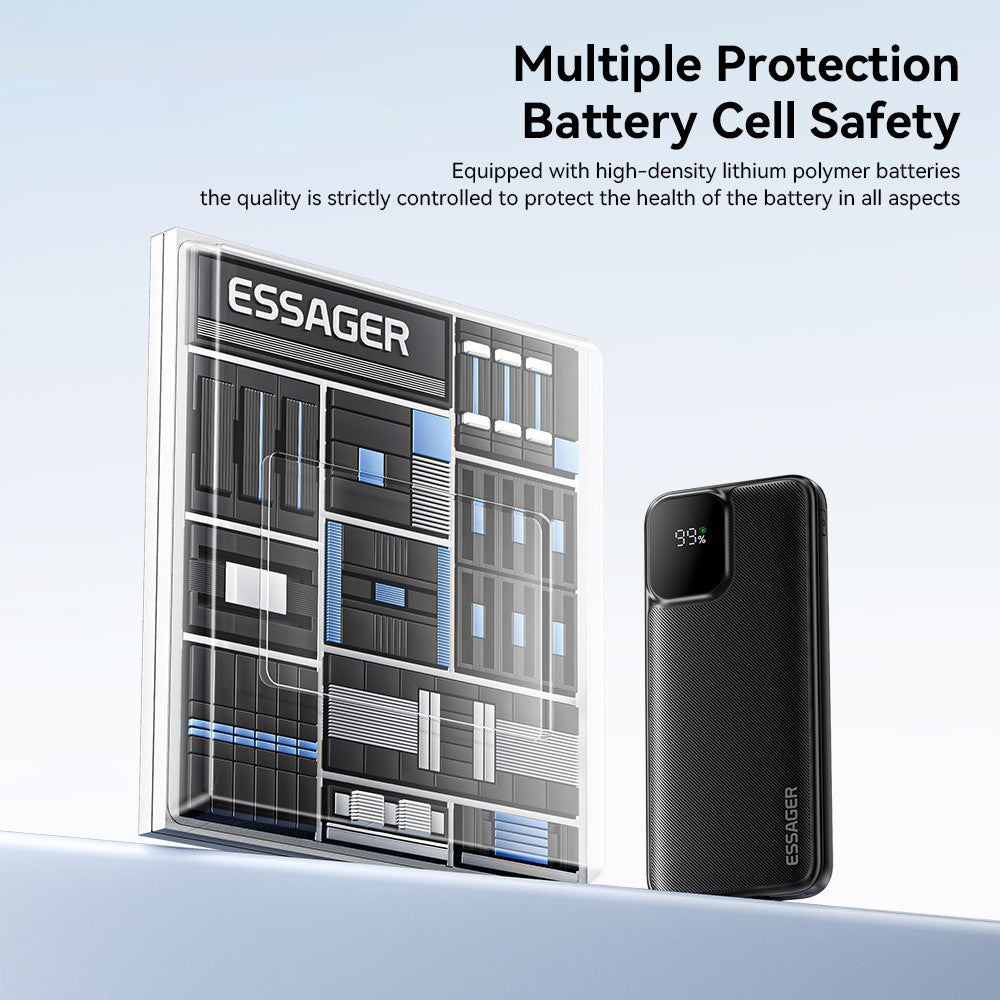 ESSAGER Digital Display 20000mAh Power Bank with Type-C + iP Cables 22.5W Fast Charging Battery Pack