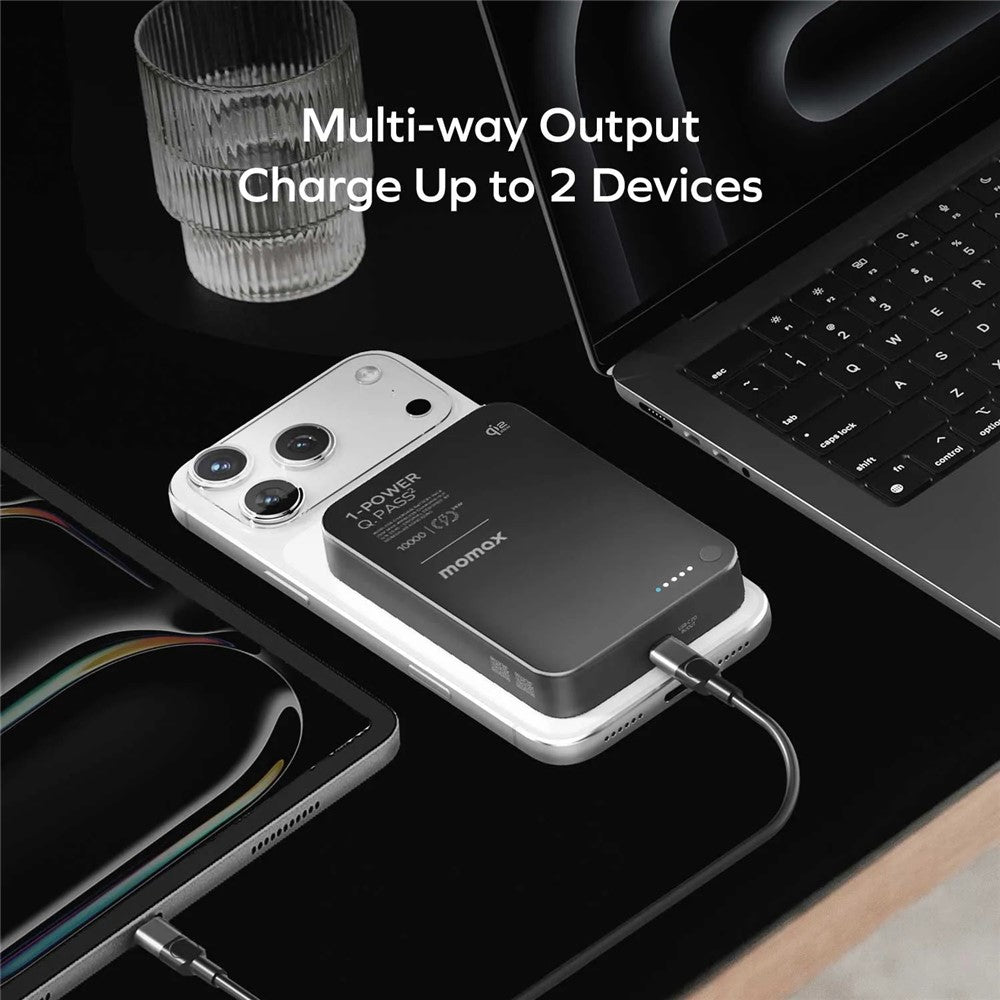 MOMAX 1-Power Q.Pass2 Qi2.2 25W magnetisk trådlös powerbank för iPhone 12–17-serien 10000mAh snabbladdningsbatteri