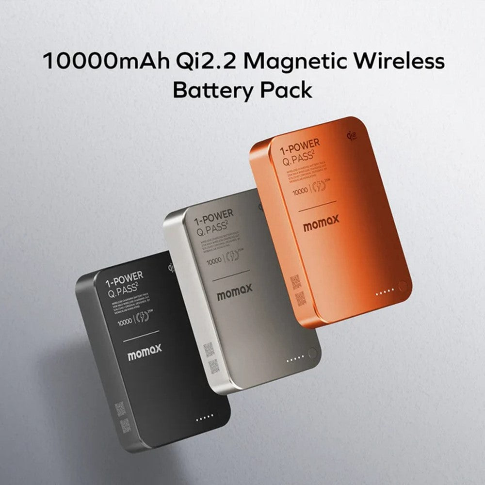 MOMAX 1-Power Q.Pass2 Qi2.2 25W magnetisk trådlös powerbank för iPhone 12–17-serien 10000mAh snabbladdningsbatteri
