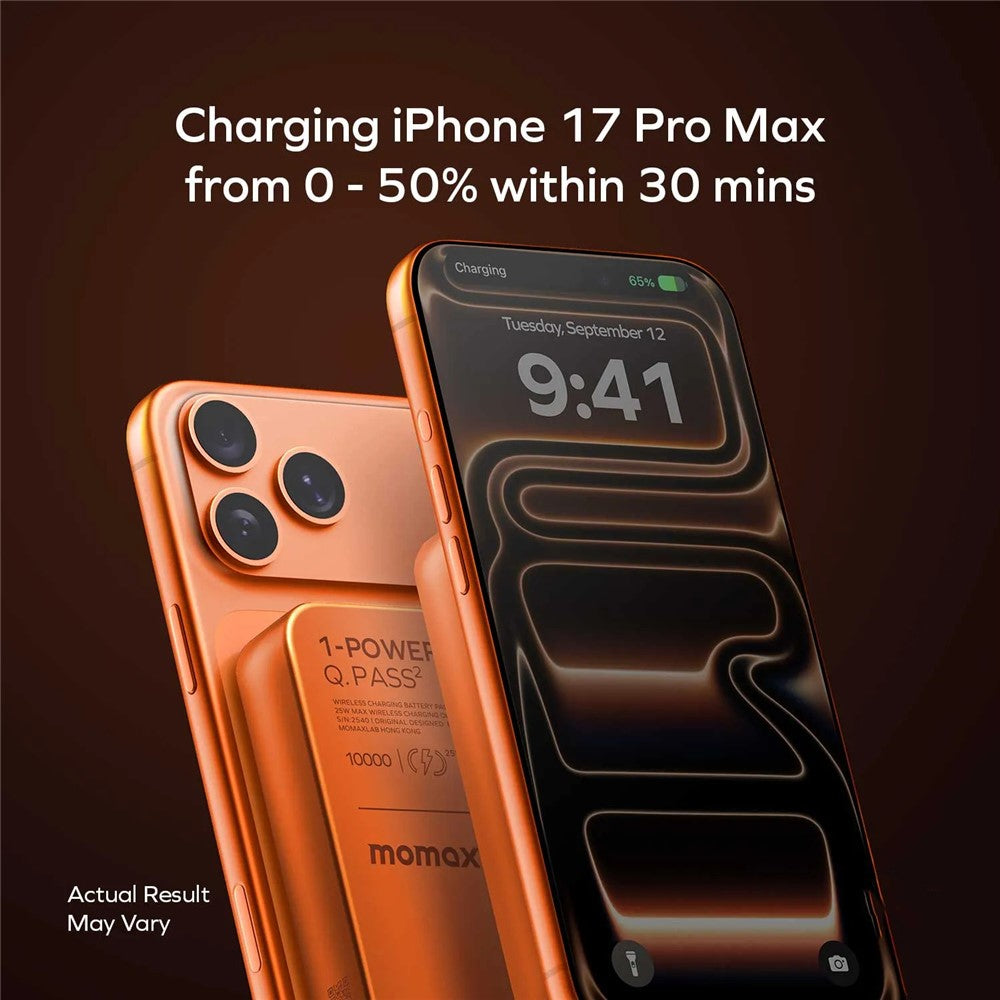 MOMAX 1-Power Q.Pass2 Qi2.2 25W magnetisk trådlös powerbank för iPhone 12–17-serien 10000mAh snabbladdningsbatteri