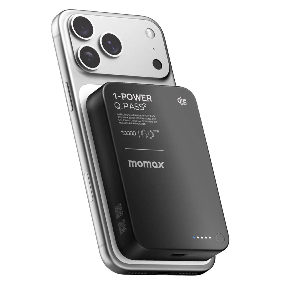 MOMAX 1-Power Q.Pass2 Qi2.2 25W magnetisk trådlös powerbank för iPhone 12–17-serien 10000mAh snabbladdningsbatteri