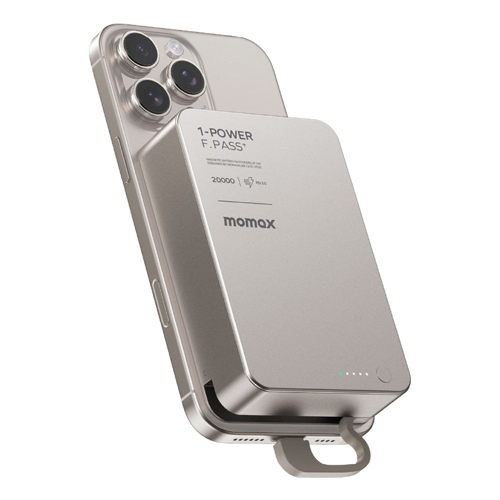MOMAX 1-POWER F.PASS+ 20000mAh Magnetic Power Bank with Hidden USB-C Cable Portable Fast Charging Charger
