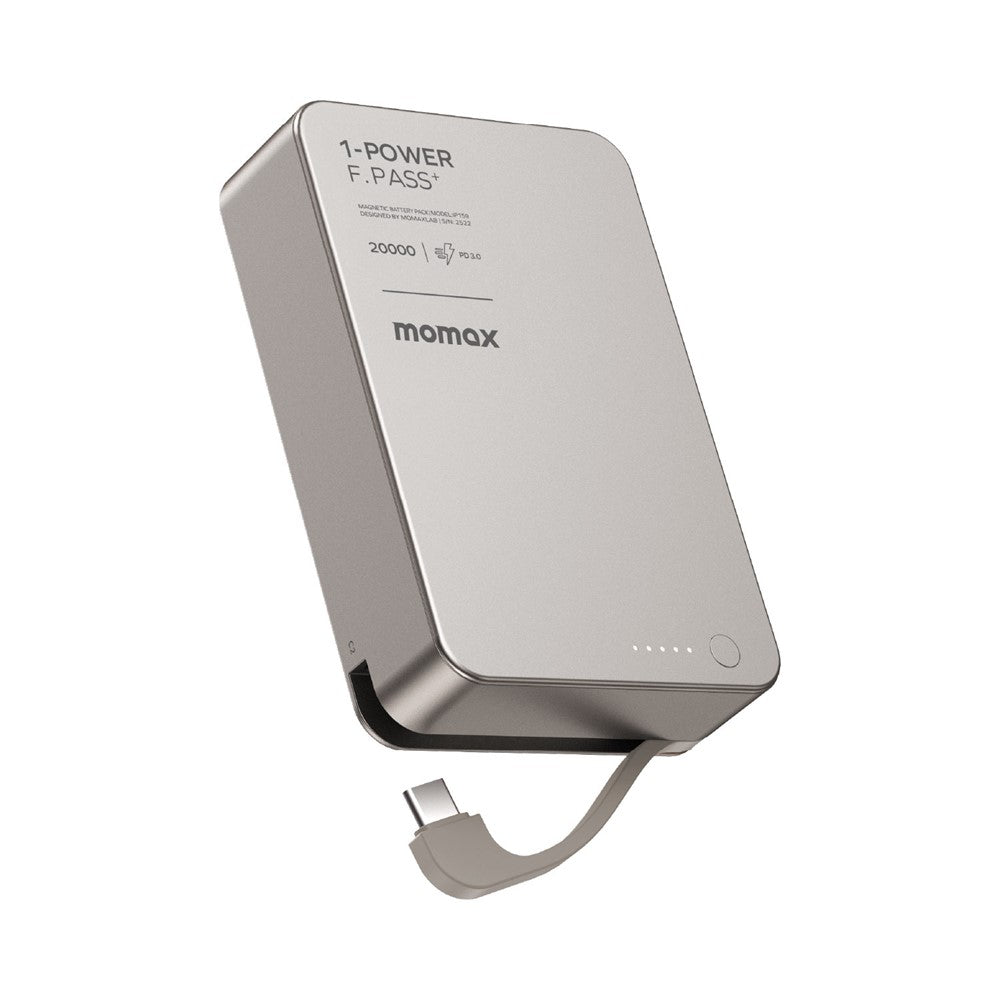 MOMAX 1-POWER F.PASS+ 20000mAh Magnetic Power Bank with Hidden USB-C Cable Portable Fast Charging Charger