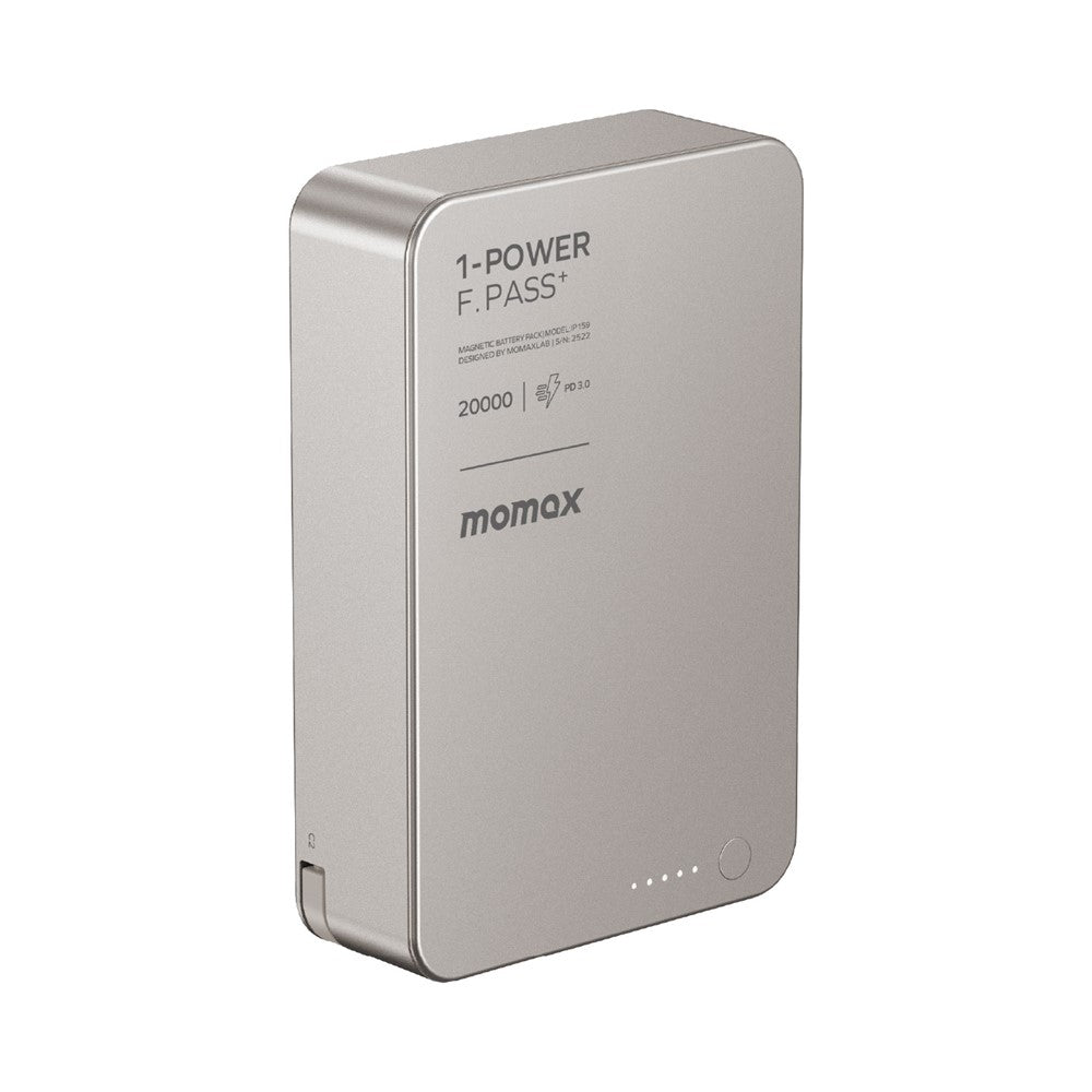 MOMAX 1-POWER F.PASS+ 20000mAh Magnetic Power Bank with Hidden USB-C Cable Portable Fast Charging Charger