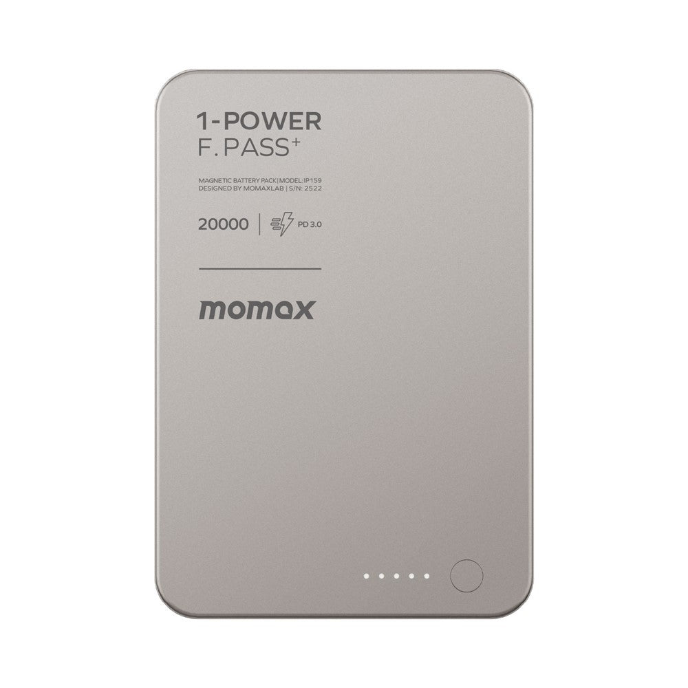 MOMAX 1-POWER F.PASS+ 20000mAh Magnetic Power Bank with Hidden USB-C Cable Portable Fast Charging Charger