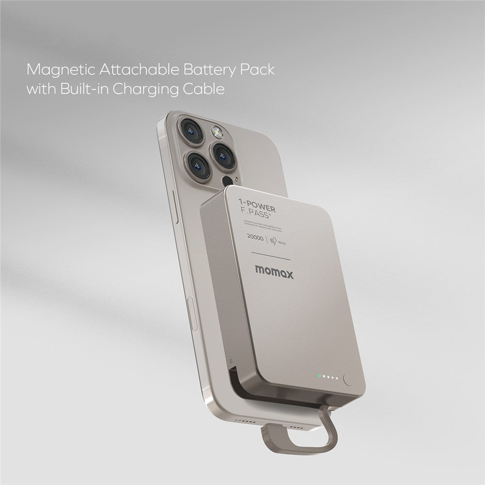 MOMAX 1-POWER F.PASS+ 20000mAh Magnetic Power Bank with Hidden USB-C Cable Portable Fast Charging Charger