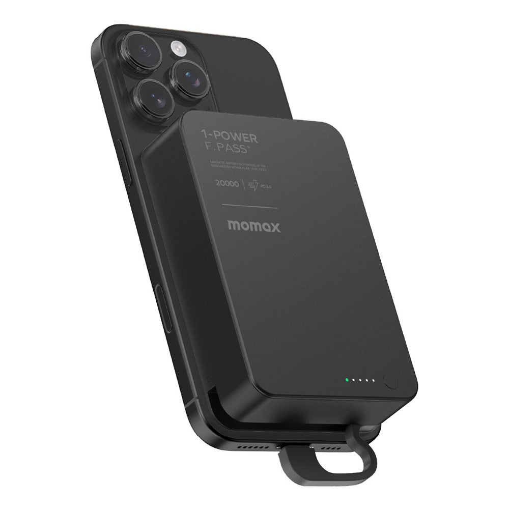 MOMAX 1-POWER F.PASS+ 20000mAh Magnetic Power Bank with Hidden USB-C Cable Portable Fast Charging Charger