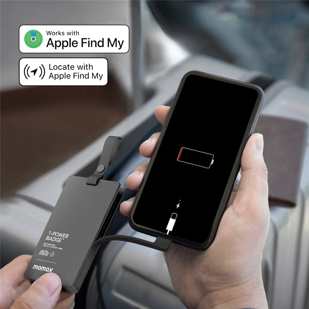 MOMAX 1-Power Badge+ Power Bank Wireless Tracker 2510mAh Smart Locator with Flashlight