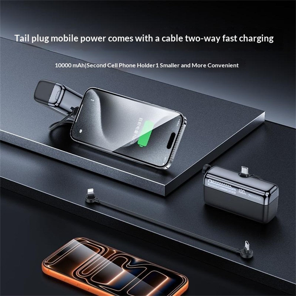 YESIDO YP99 Power Bank 10000mAh 20W Fast Charging Portable Charger with Built-in Cable for Mobile Phone