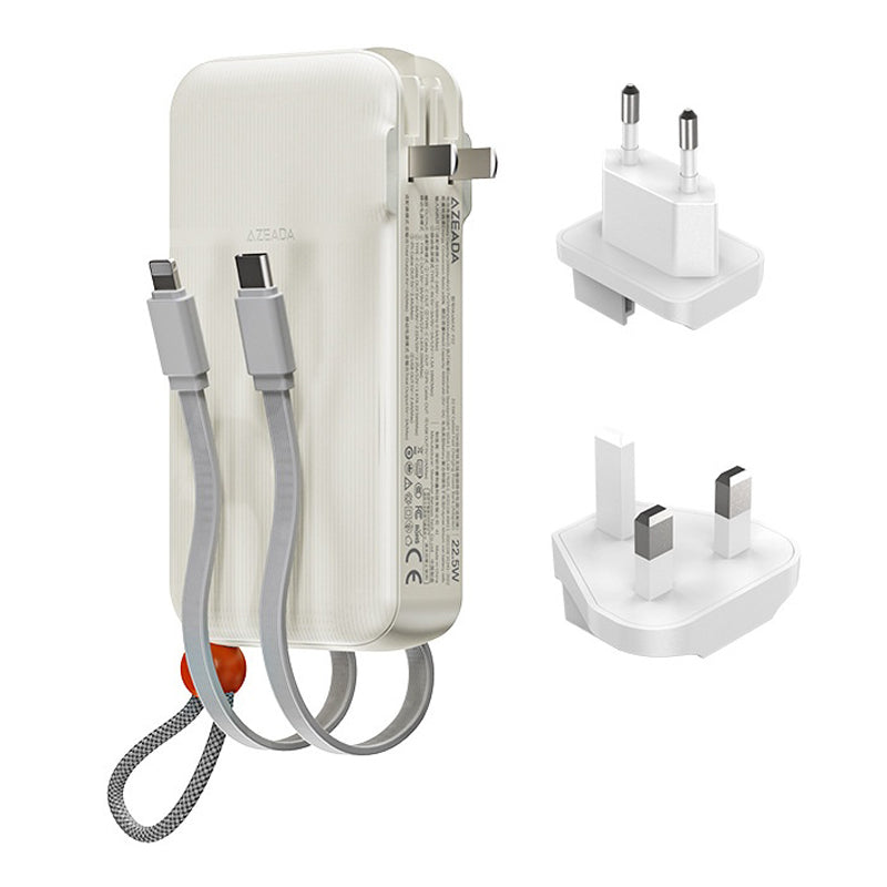 AZEADA AZ-P22 10000mAh Powerbank Indbyggede Kabler 22.5W Hurtig Opladning Vægadapter med EU+UK Stikkonverter